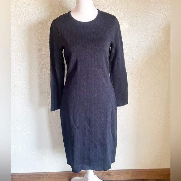 Carolina Herrera Dresses & Skirts - Carolina Herrera Monogram CH Navy Blue Long Sleeve Sheath Dress Size Small